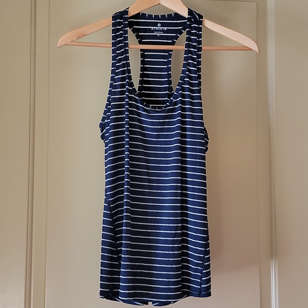 Athleta Racerback Tank Stripes Navy Gray Small